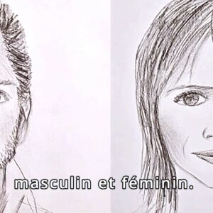 2 visages Homme et femme dessiné au fusain