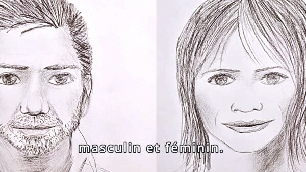 2 visages Homme et femme dessiné au fusain